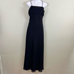 Vintage 90s Betsy & Adam Black Draped Spaghetti Strap Formal Prom Maxi Dress